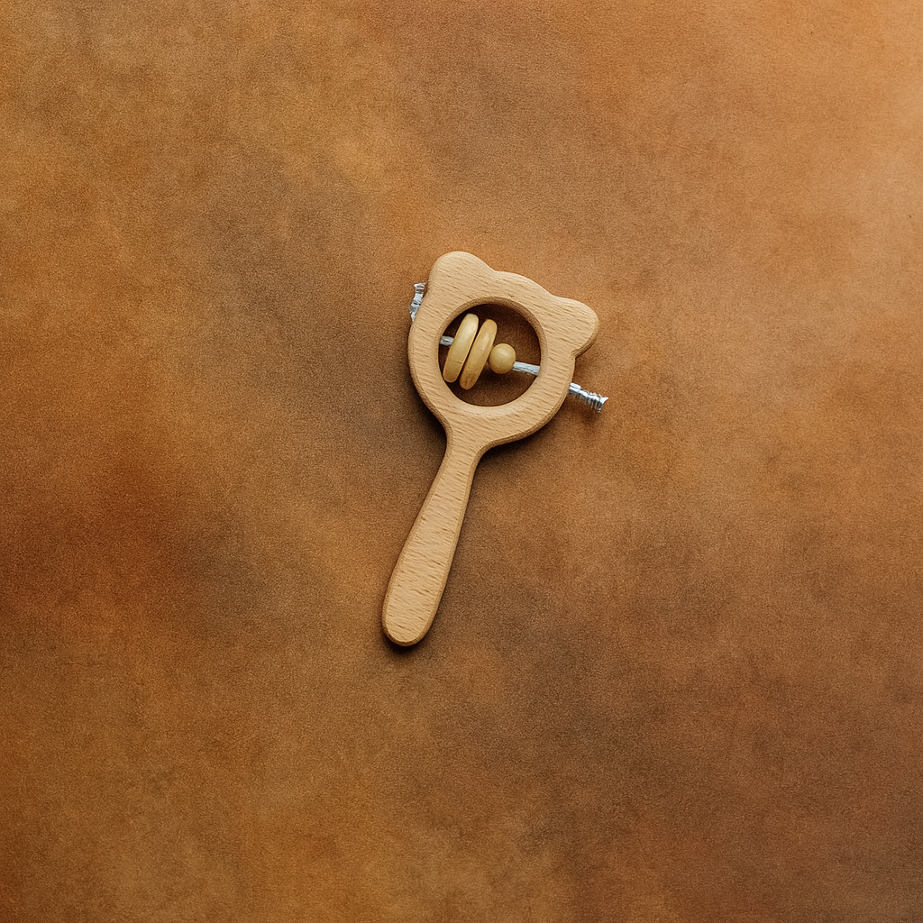 Trærangle med håndtag – Bjørneformet med perler